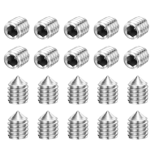 sourcing map 40Pcs Set Screws M4x4mm 304 Stainless Steel Cone Point Hex Socket Grub Screws for Machinery, Home Repairs, and Fixtures Silver