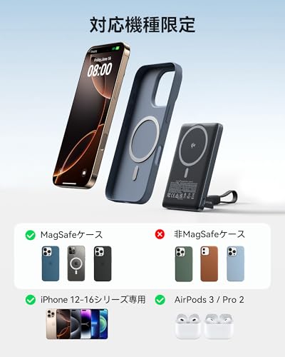 INIU モバイルバッテリー MagSafe対応 10000mAh 薄型 Qi2認証 P73 の商品画像 5