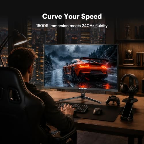 Image of Great voell 27 Inch Curved 240Hz Gaming Monitor, 1ms MPRT, 2K QHD (2560 x 1440), G-Sync, HDR VA Panel, 98% sRGB, HDMI 2.0& DP1.4, Tilt Adjustable, VESA, Pro Gaming