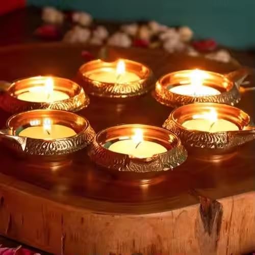 KUMKUM Fashions Metal Oil Lamp Diya for Pooja or Puja Deepak Article |Oil Lamp for Daily Puja & Other Religious Rituals | Temples Festive Gifts (100)