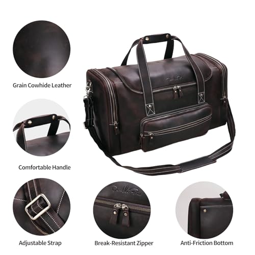 Leather Travel Duffle Bag For Men Women, Large Overnight Bag With Toiletries Bag, Weekender Bag For Men with Full Grain Cowhide Leather, Carry-On Bag Sport Gym Duffle Bag4