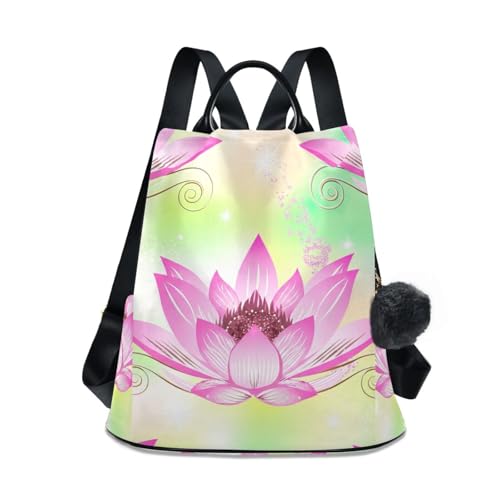 Sac à dos femme motif fleur de lotus rose et fermeture pompon
