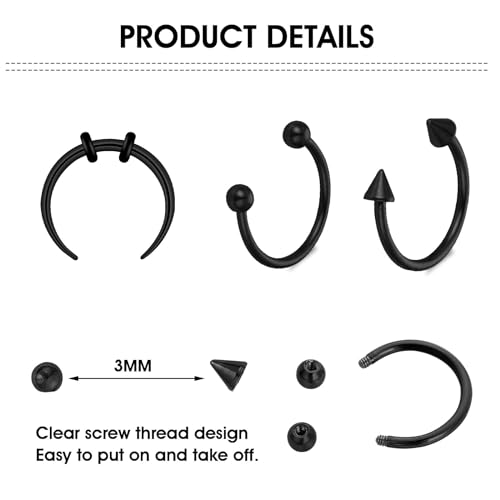 Yolev 9Pcs septum Rings Septum Jewelry 16g 18g Septum Ring Septum Piercing 20g Horseshoe Earring Hoop Stainless Steel Nose Ring Hoop Nose Piercing Jewelry for Women and Men2