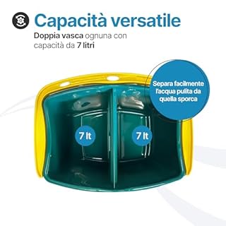 Tomaino - Secchio Lavapavimenti Doppia Vasca in Plastica - Mocio Lavapavimenti 7 litri con Strizzatore - 2 Vasche per Acqua Pulita e Sporca - Secchio Mocio Professionale e Casalingo