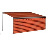 Susany Gelenkarmmarkise Einziehbar mit Volant LED Markise Sonnenmarkise Balkonmarkise Sonnenschutz Sichtschutz Garten Balkon Terrasse 3x2,5m Orange Braun