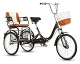 GONGPEI Adult Tricycle Folding 3 Wheels Bicycle,Adjustable Cruiser Tricycle with Shock Absorber Front Fork, Pedal Tricycle for Traveling and Hanging Out(Black)