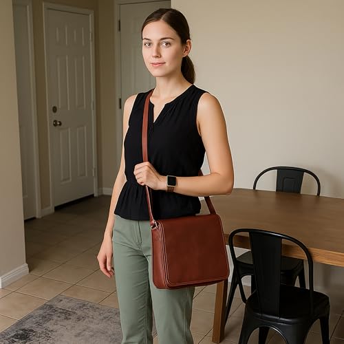 Image of RUSTIC TOWN 11-inch Small Vintage Leather Crossbody iPad Pro Tablet Messenger Bag for Men Women, Carryon Book Everyday Office Work College School Business