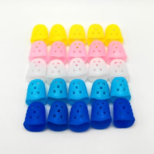 25 Pack Silicone Finger Protection Covers for Sewing Page Turning Counting Money Guitar Painting Carving 5 Colors