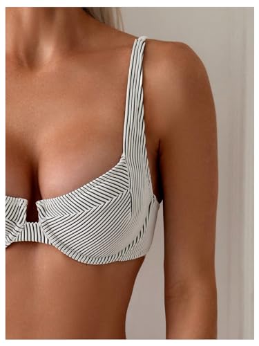 SweatyRocks Women's 2 Piece Bikini Set Striped Print Spaghetti Strap Push Up Swimsuit3