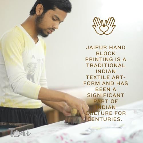 Image of TOAI Hand Block Printed Bedsheet | Bed Spread Flatsheet Bed Sheet | Pure Cotton | Queen Size 90 inchx108 inch | 210 TC Luxury Cotton | 2 Reversible Pillow Covers |Earthy Mugal Motif