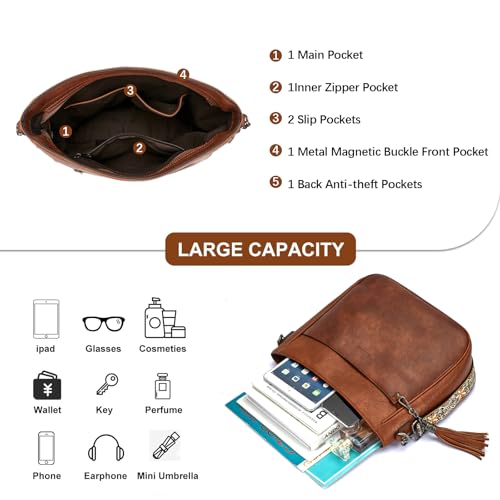 Image of 2PCS /Set Crossbody Bags for Women,Vegan Leather Hobo Purse Wallet For Women Set,Shoulder Bags With 2 Adjustable Strap
