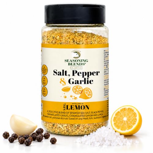 Premium Seasoning | Sazonador Sal Pimienta Ajo y Limón, 100% Natural sin ingredientes artificiales, Lemon Pepper with Spices, Especias para Cocinar Hamburguesa Costillas Pollo Pescado y otros, 275g