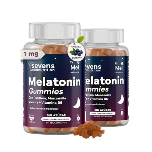 Melatonina Gominolas - Pack Ahorro x2 - Sin Azucar ni Edulcorantes - Gominolas para Dormir Bien - Pasiflora, Manzanilla, Melisa y Vitamina B6 - Sabor Natural a Arándano - Pack de 2x60 Gummies Veganas