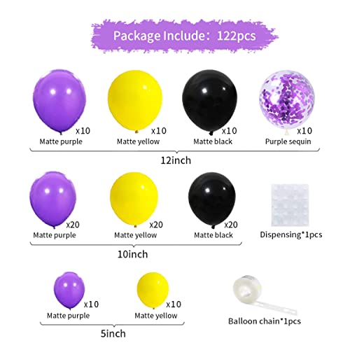 Purple Yellow Black Balloon Garland Arch Kit - 122Pcs Purple Yellow Balloons Basketball Party Supplies For Video Gamer Fan Miner Birthday Basketball Retirement Graduation Halloween Party Decorations #TOP2