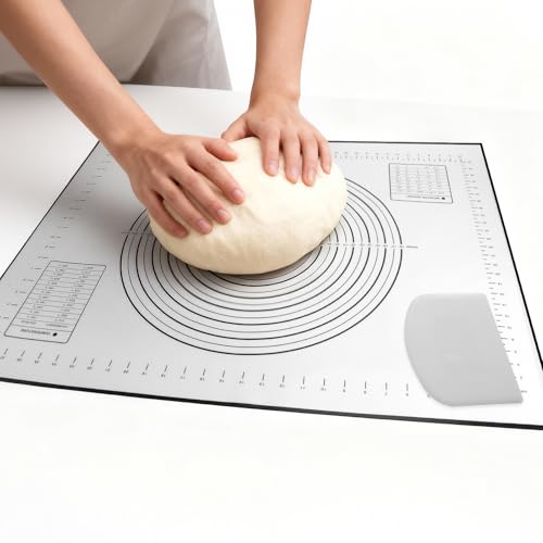 Tappetino da Forno in Silicone antiaderente,60x80cm Tappetino Antiscivolo Antiaderente con Misure Foglio da Pasticceria Riutilizzabile con Raschietto Accessorio da per Pizza Pasta Fondente Biscotti
