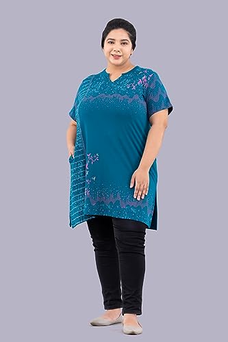 Image of CUPID Women's Cotton Plus Size Half Sleeves Long Top for Semi Summers with One Side Pocket for Ladies Printed T Shirt 3XL to 7XL