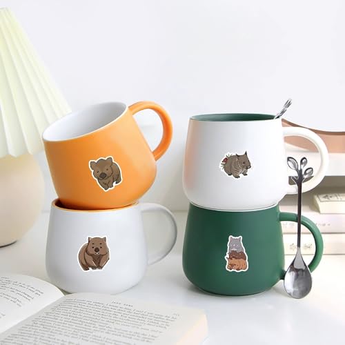50 Stück Wombat Aufkleber Pack Beutelbären Sticker Set Wasserdichte Vinyl Sticker für Laptop Kinder Autos Motorrad Fahrrad Skateboard Gepäck Koffer Computer Aufkleber Graffiti Decal