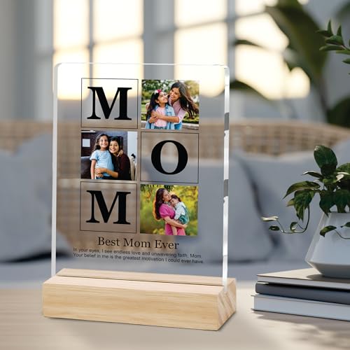 Image of Giftplease Customized Photo Frame With Wooden Stand | Personalised Printed Photo & Text Frame | Gift For Mom | Birthday | Mother's Day | (Transparent, 6x8 Inches, Tabletop) m 08