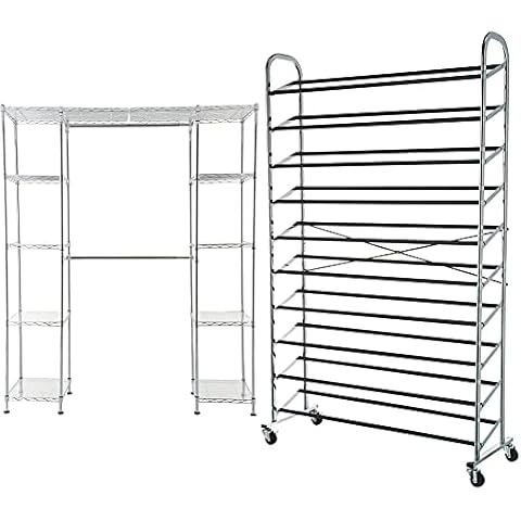 Amazon Basics Sistema Organizador de Armario Extensible + Zapatero para 50 Pares de Zapatos Cover