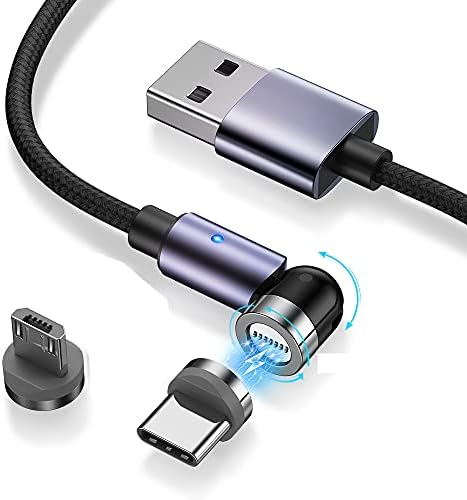 Drtopey 540 Degree Magnetic Fast Charger QC 3.0A Multi 3 in 1 USB C Nylon Braided Data Cable for Micro USB, Type C and 8-P Device (Black, 2M)