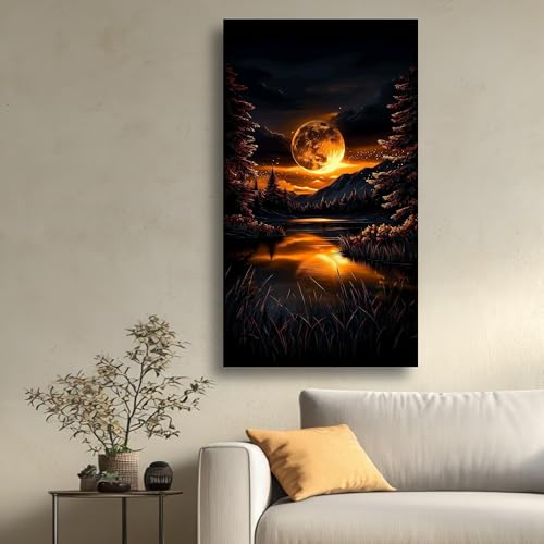 Toile pleine lune brillante évocation nature apaisante
