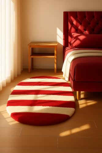 Image of Fluffy Silky Micro Fiber Polyster Carpet /Runner for Bedroom, Study Room, Playing Room, Guest Room ETC. 3x5 feet Feet, (red and Ivory new line)