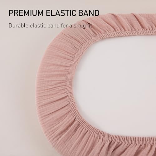 Image of Muslin Bassinet Fitted Sheets 2 Pack, Soft Breathable Cotton Baby Bassinet Mattress Sheet Set, 360 Elastic Snug Fit, Universal for Oval, Rectangle (Pink Cloud, Bassinet Sheets 2 Pack)