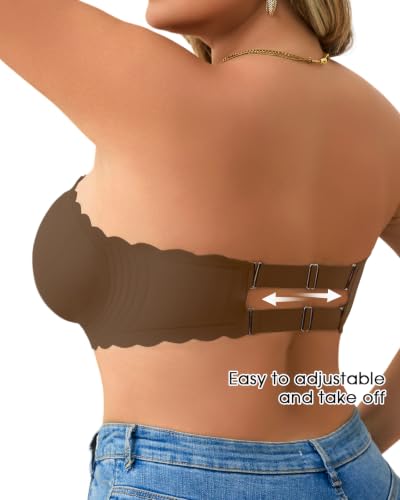 Image of Plus Size Strapless Bras for Women Strapless Push up Bra | Clear straps,No-Slip,Wireless,Full Coverage Bandeau,Jelly Support Technology,Smooth shaping,Everyday ladies strapless bras