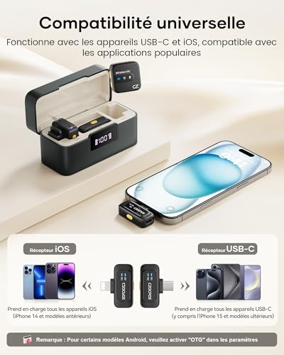 Microphone sans fil Android et lPhone CZOCPOS mini micro cravate réduction bruit - 6
