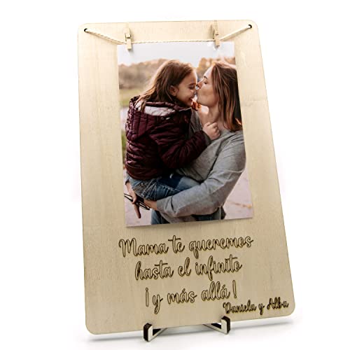 Arluma - Marco de Fotos con Frase Personalizada - Portafotos de Madera Personalizado - Regalo Original Día de la Madre Día del Padre San Valentín Boda Comunión Enamorados Amigos Día de los Abuelos