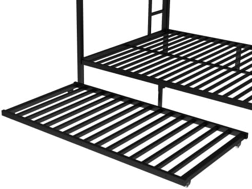Bellemave Metal Bunk Bed with Trundle Bed, Queen Over Queen Bunk Bed Frame with 2 Side Ladder and Thicker Legs, Black