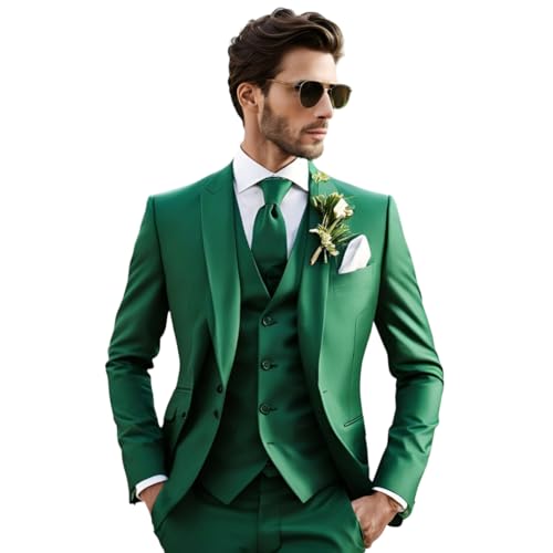 Generic Men's 3 Piece Suit Slim fit Blazer Vest Pant Green Wedding Suit Set