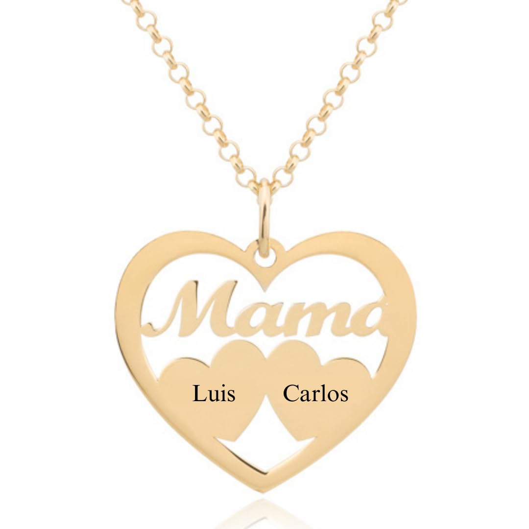 Collar Corazón para Mujer en Plata de Ley 925 personalizable con Nombres de Hijos. Cadena de 45 cm. Ideal para regalar a madres, abuelas en Cumpleaños, Navidad. Hecho en España. (2 Corazones Oro)