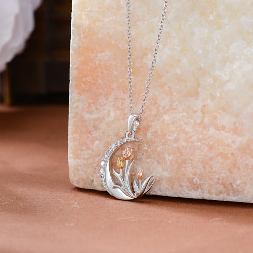 Tulip & Rose Necklace Sterling Silver Jewelry for Women - Sunflower Pendant Necklace Birthday Gifts for Mom4