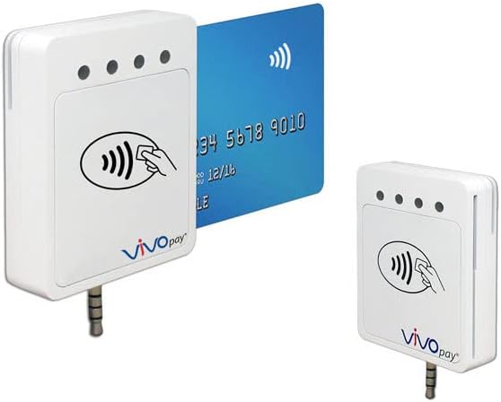 Two CardPointe IDTech VP3300 card readers. One is shown with a blue credit card being tapped for contactless payment. The other is smaller and has an audio jack connector at the bottom.