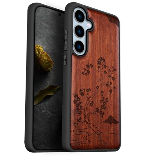 Coque Galaxy S24 FE bois motif fleur de cerisier pour le quotidien