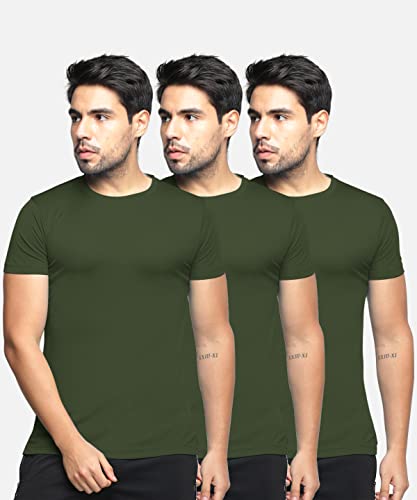 Image of BULLMER Solid Cotton Blended Half Sleeve Round Neck Tshirt for Men