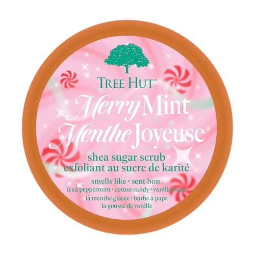 Image of Tree Hut Merry Mint Shea Sugar Scrub, Exfoliating, Hydrating & Moisturizing Body Scrub with Shea Butter & Nourishing Essential Oils, Smooth & Soften Skin, Limited Edition Holiday, 18 oz