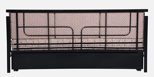 Image of 3 Seater Metal Sofa Cum Bed with Hydraulic Storage | Comfortable Sofa Set for, Living Room, Bedroom, Guest Room| Queen Size Convertible Sofa with Cushion |Queen Size (Multicolor & Black)