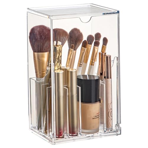 Porte-pinceaux de maquillage de coiffeuse : boîte de rangement anti-poussière