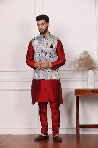 Image of Kurta With Churidar & Multicolor Nehru jacket Set