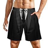 Men's Fashion Casual Swimming Trunks Quick Dry Beach Shorts with Elastic Waist and Pockets Black Tie Tuxedo