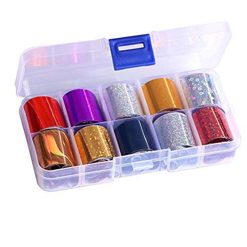 JAWSEU 10 Rollen Holographic Nail Art Foil Sticker Decals,Rose Gold Sternenhimmel Nailart Folie Transfer Nail Art…
