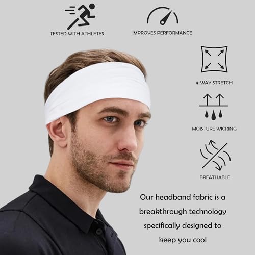 Image of 5 Pack Sports Headband for Men, Breathable Mesh Design, Reused & Washed Mens Headband Sweat Bands for Running Yoga Fitness Workout