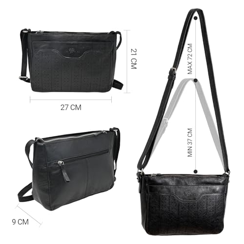 Laura Valle Bolso Bandolera Mujer Mediano Modelo Bella – Bolso Bandolera Mujer De Piel Auténtica Con Estilo Juvenil Y Cremalleras Seguras Ideal Para Bolso Hombro y Uso Diario (Negro) - imagen 4