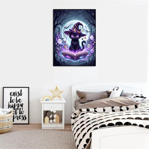Image of Clendo Magic Cat Paint by Numbers Kit for Adults - Halloween Adult Paint by Number Kits on Canvas Without Frame for Beginner, Oil Painting by Numbers Kit for Gift Home Wall Decor 16x20 Inch