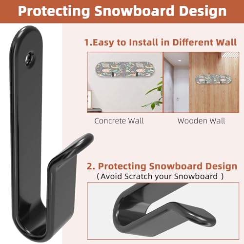 IRENPORU 2 Pack Horizontal Snowboard Wall Mount Clips Snowboard Rack Wall Mount Snowboard Mount Storage Snowboard Wall Mount for Room (Black) by IRENPORU - Image 3