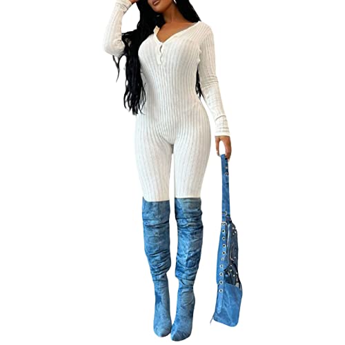 Lizxun Black Jumpsuit for Women Ribbed Long Sleeve Unitard Jumpsuits
