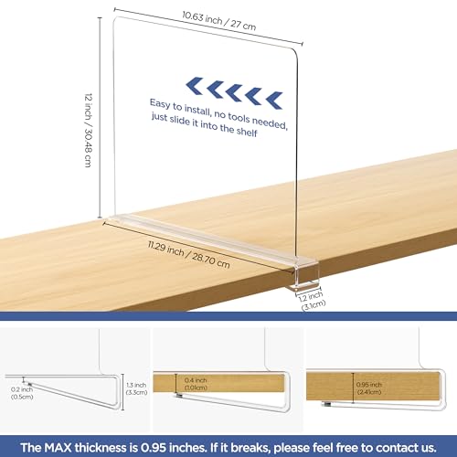 Image of HBlife 𝟭𝟮 𝗜𝗻𝗰𝗵𝗲𝘀 𝗧𝗮𝗹𝗹 [𝗘𝘅𝘁𝗿𝗮 𝗧𝗮𝗹𝗹 𝗩𝗲𝗿𝘀𝗶𝗼𝗻] Clear Shelf Dividers, 2 Pack Purse Organizer for Closet Perfect for Sweater, Shirts, Handbags, Acrylic Bookshelf for Organization