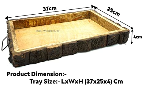 Image of Sheesham Wooden Tray, Nested Handmade & Handcrafted Rectangular Serving Platter - Size (37 x 25 x 4.5 cm) (Wooden Tray, Nested Handmade)